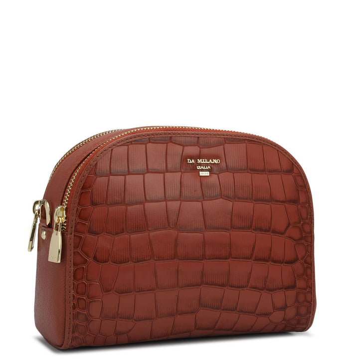 Small Croco Franzy Leather Sling - Brick