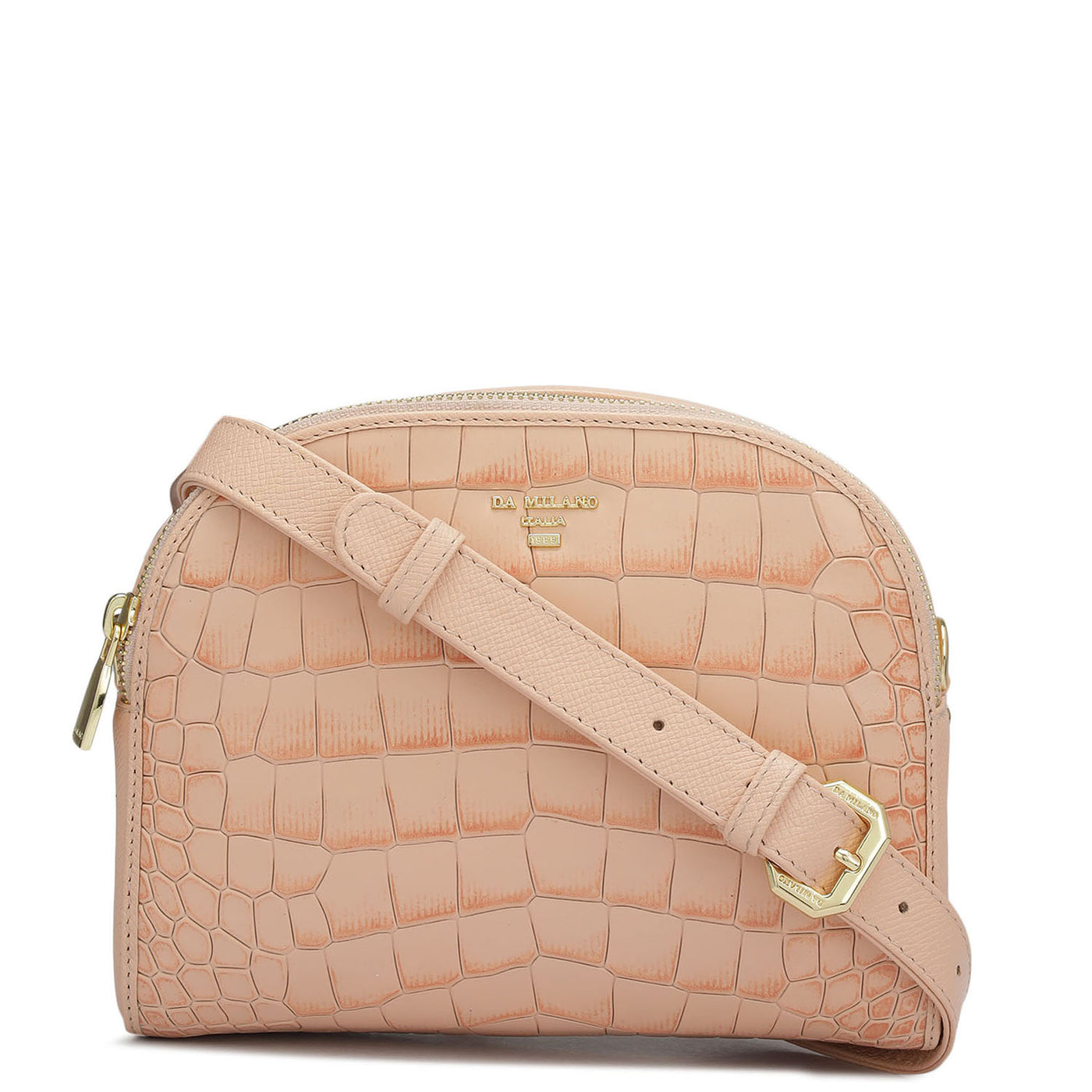 Small Croco Franzy Leather Sling - Peach