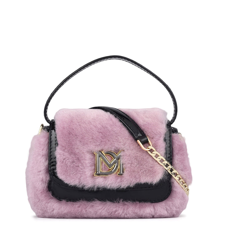 Small Patent Fur Leather Satchel - Purple