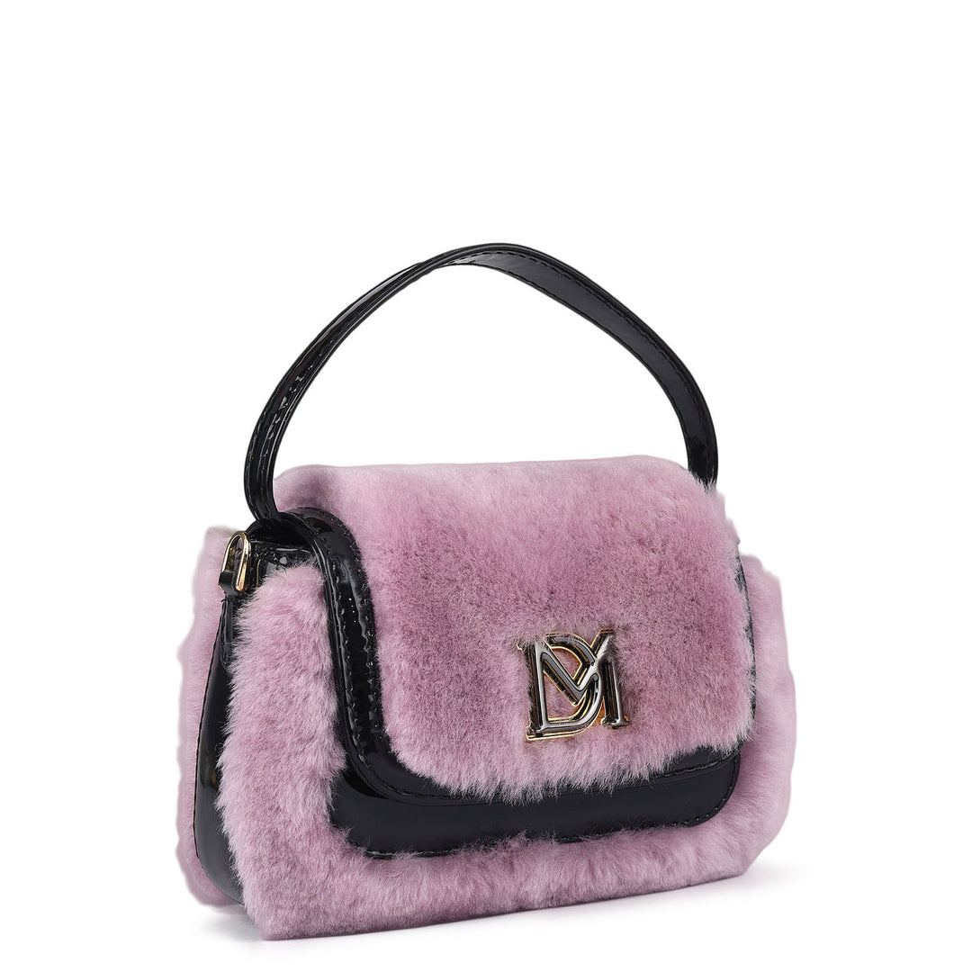Small Patent Fur Leather Satchel - Purple