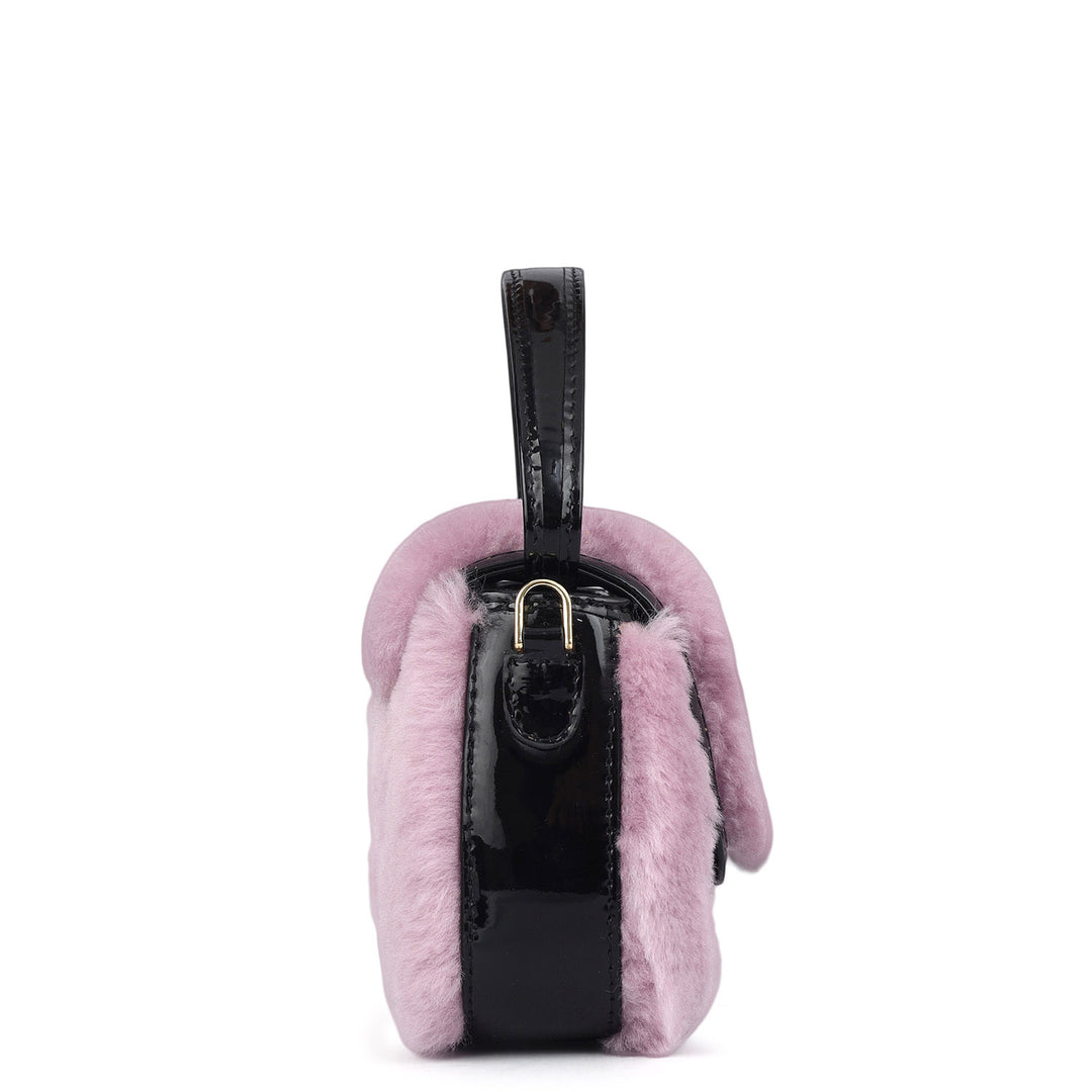 Small Patent Fur Leather Satchel - Purple