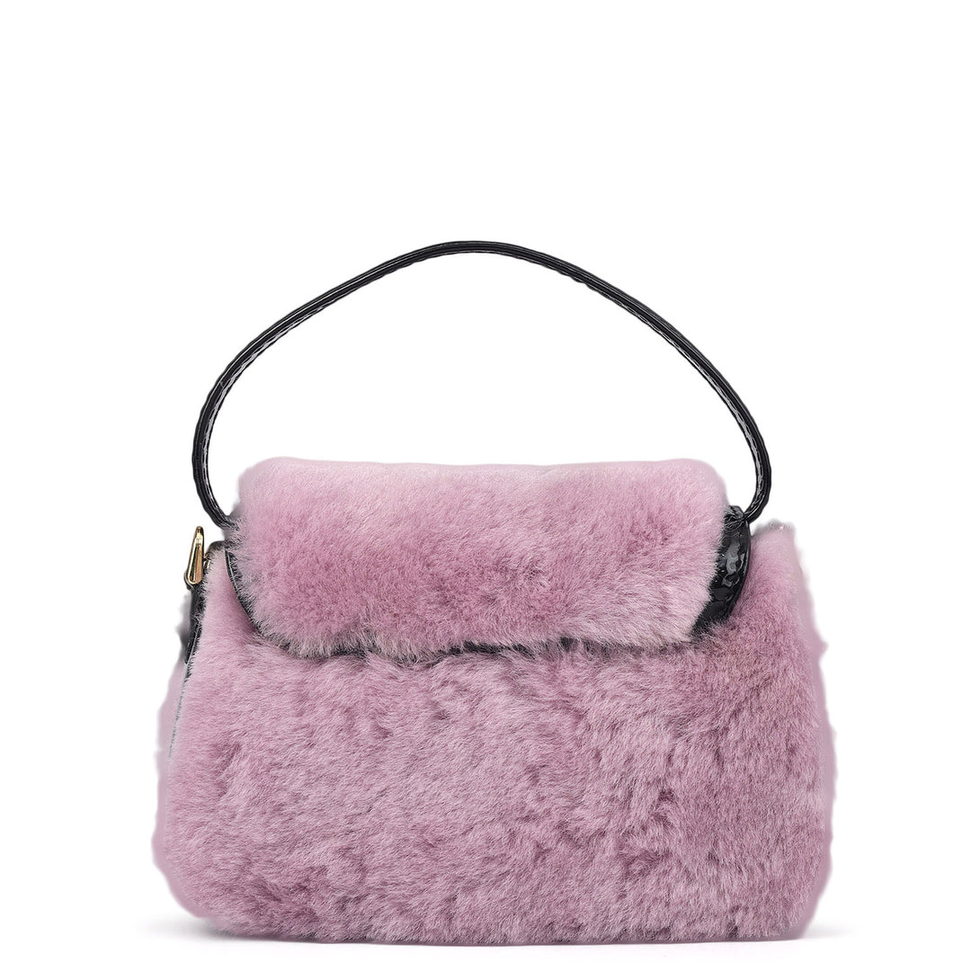 Small Patent Fur Leather Satchel - Purple