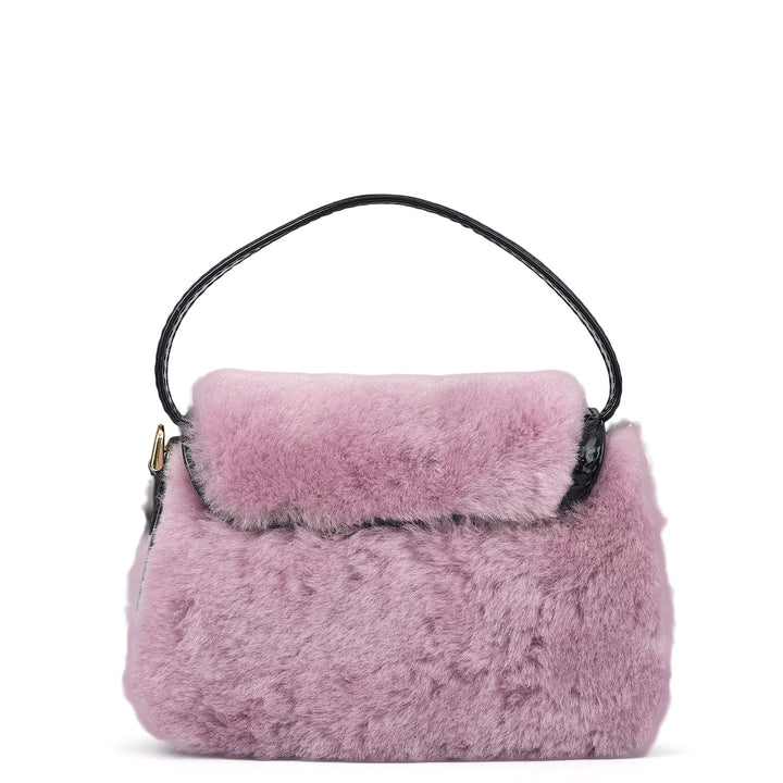 Small Patent Fur Leather Satchel - Purple