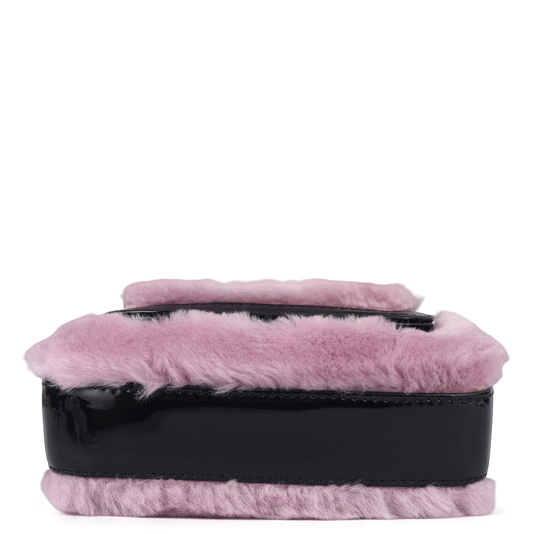 Small Patent Fur Leather Satchel - Purple