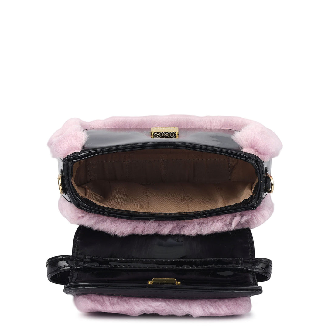 Small Patent Fur Leather Satchel - Purple