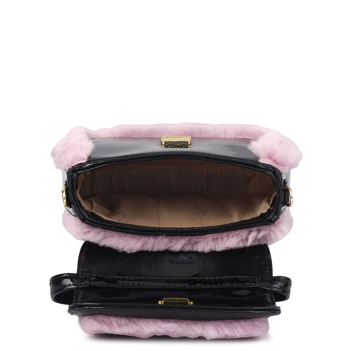 Small Patent Fur Leather Satchel - Purple