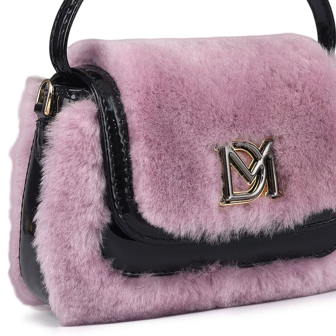 Small Patent Fur Leather Satchel - Purple