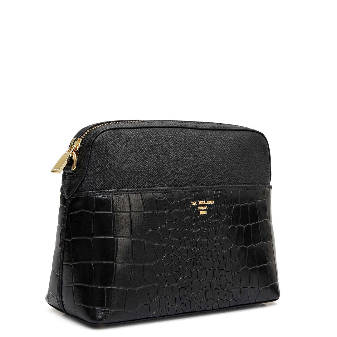 Small Croco Franzy Leather Sling - Black