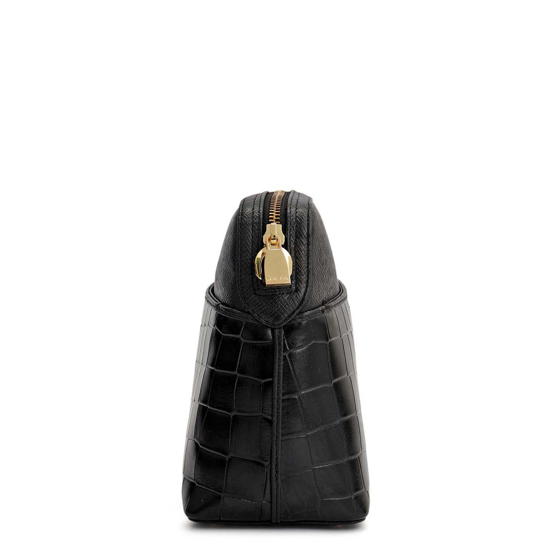 Small Croco Franzy Leather Sling - Black