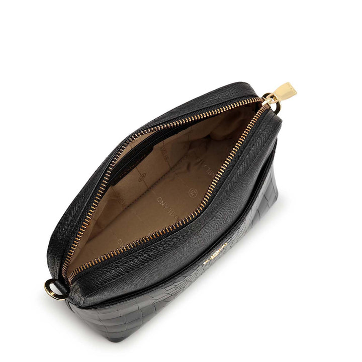 Small Croco Franzy Leather Sling - Black