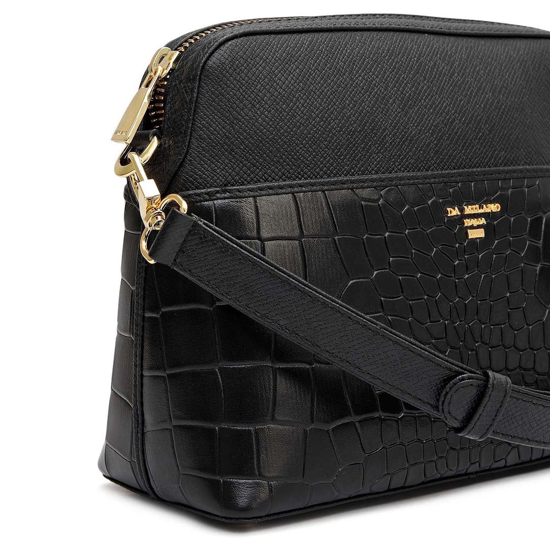 Small Croco Franzy Leather Sling - Black