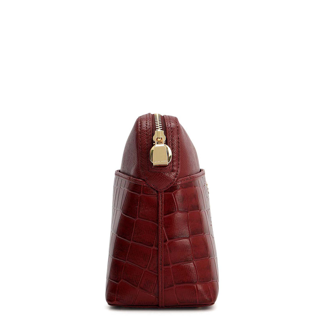 Small Croco Franzy Leather Sling - Cherry