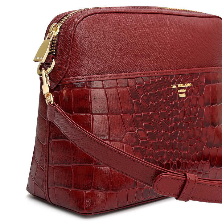 Small Croco Franzy Leather Sling - Cherry