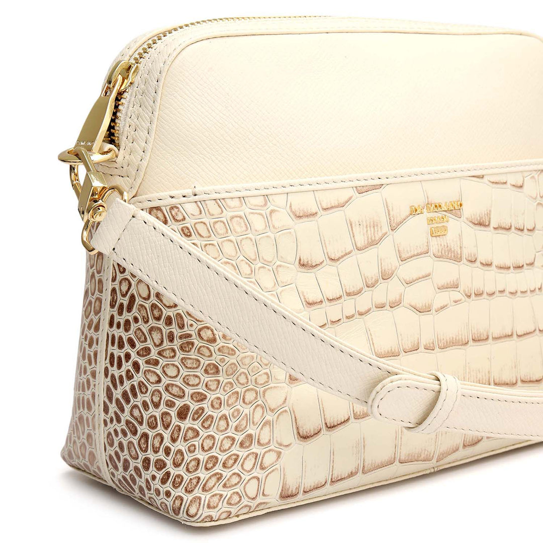 Small Croco Franzy Leather Sling - Marshmallow