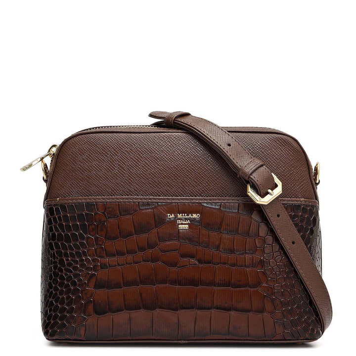 Small Croco Franzy Leather Sling - Walnut