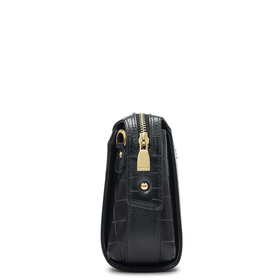 Small Croco Leather Sling - Black