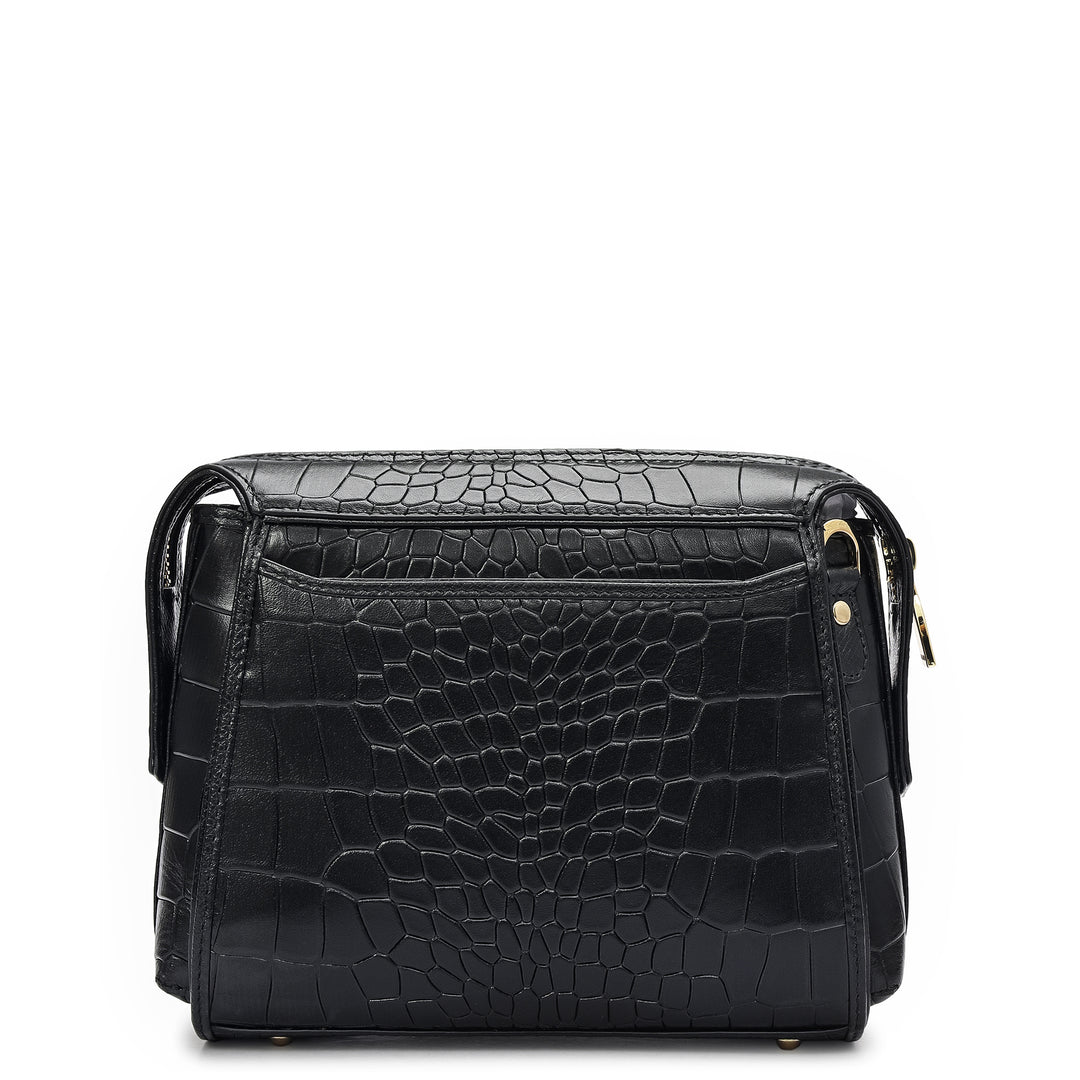 Small Croco Leather Sling - Black