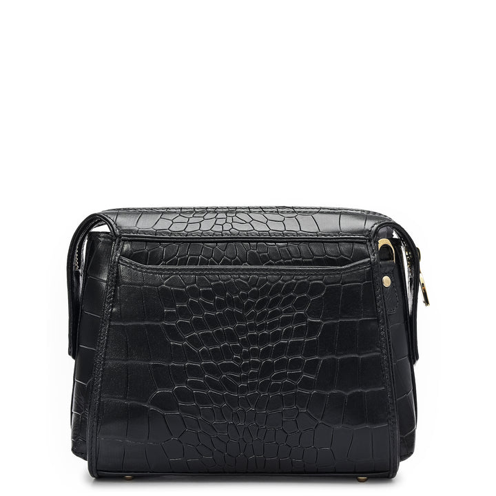 Small Croco Leather Sling - Black