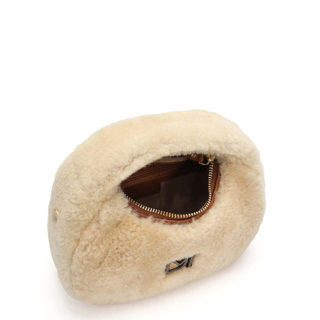 Micro Fur Leather Sling - Beige