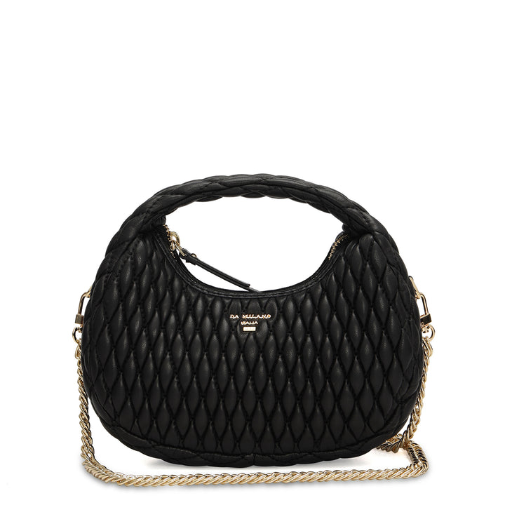 Small Quilting Plain Leather Sling - Black