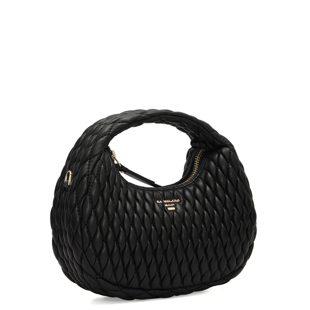 Small Quilting Plain Leather Sling - Black