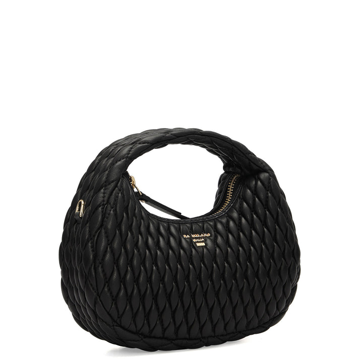 Small Quilting Plain Leather Sling - Black