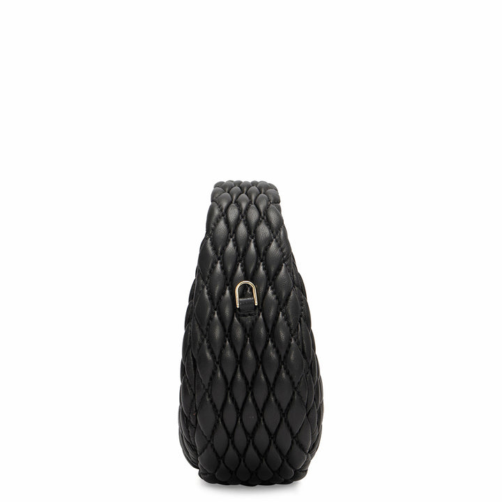 Small Quilting Plain Leather Sling - Black