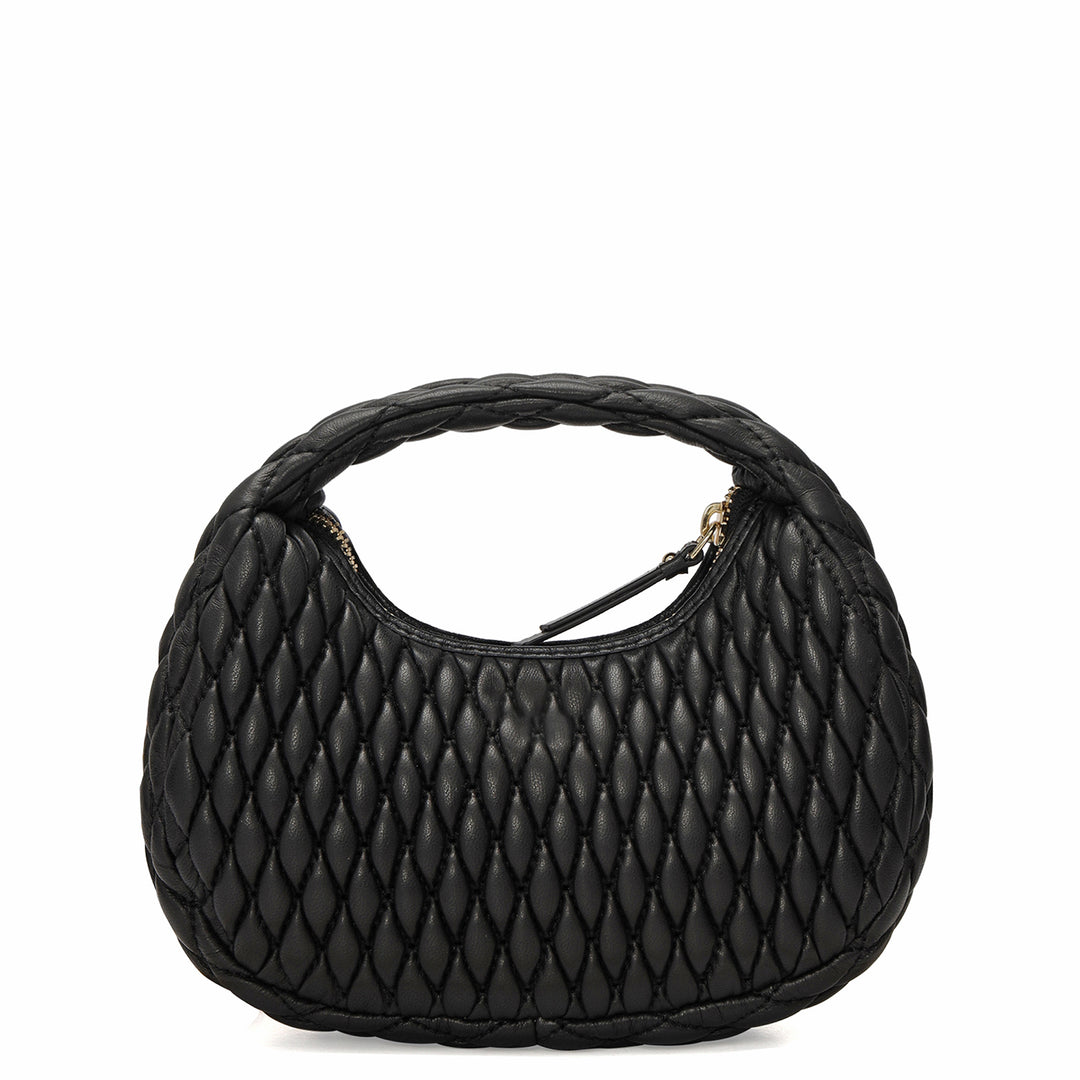 Small Quilting Plain Leather Sling - Black