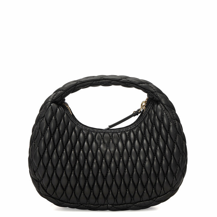 Small Quilting Plain Leather Sling - Black