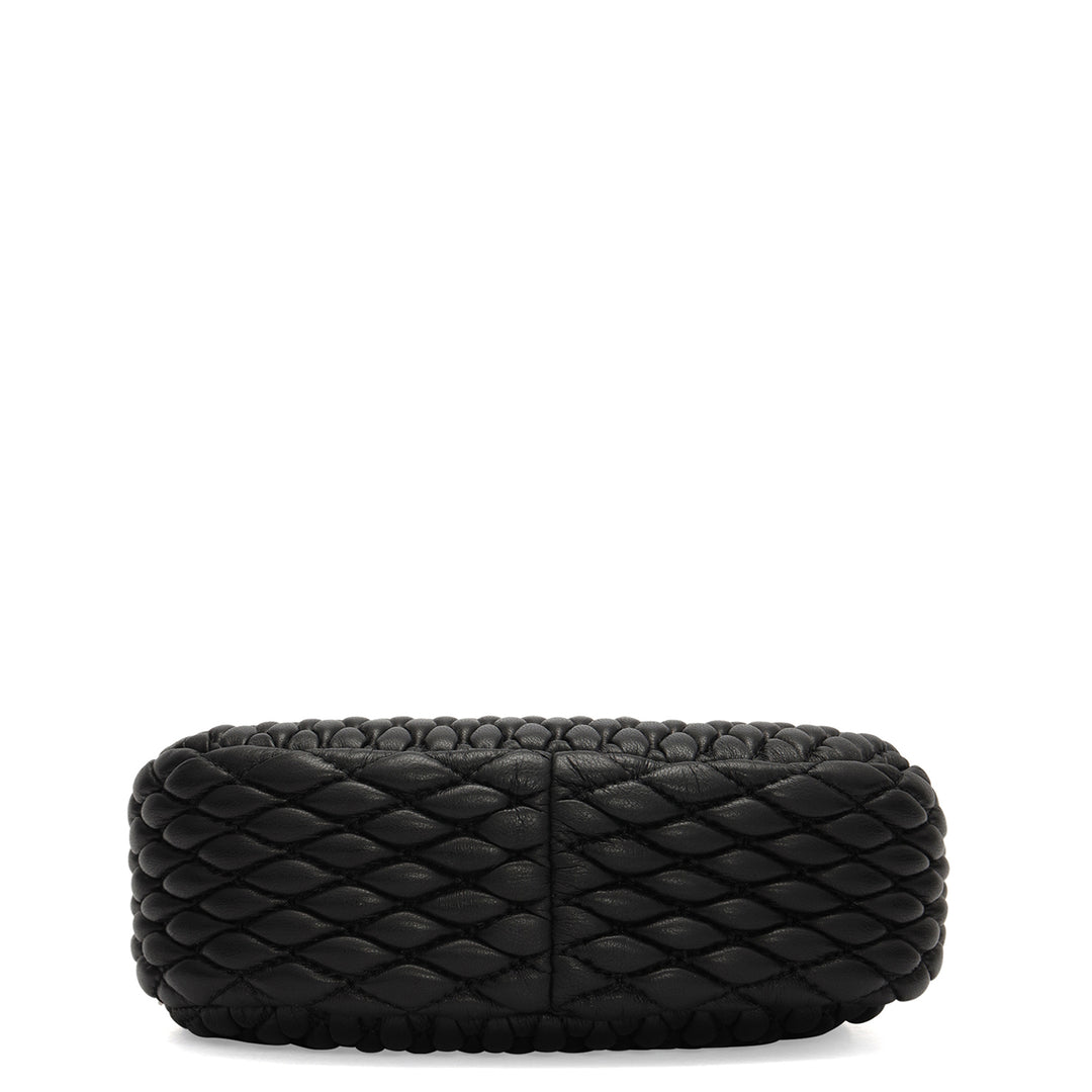 Small Quilting Plain Leather Sling - Black