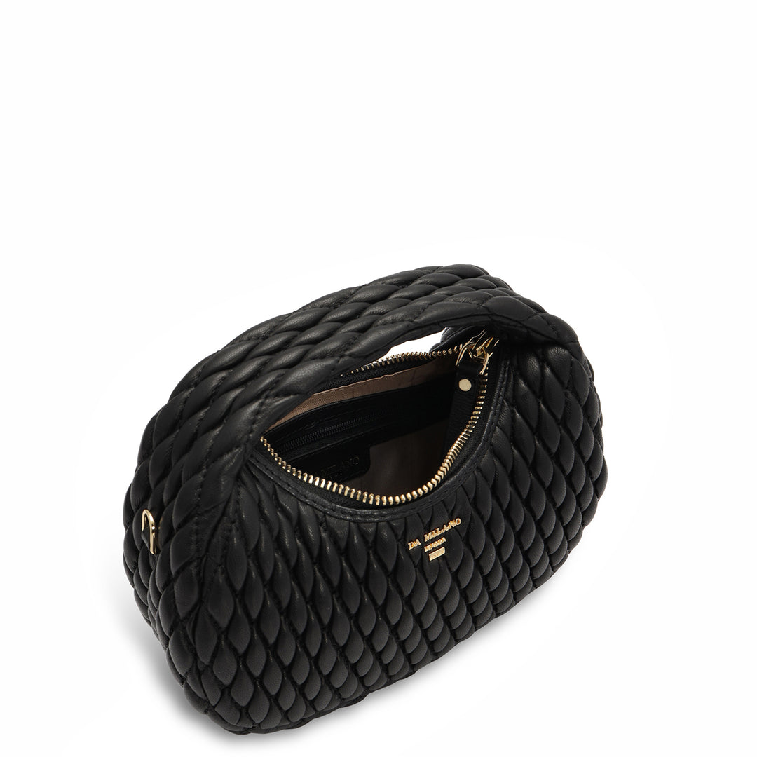 Small Quilting Plain Leather Sling - Black