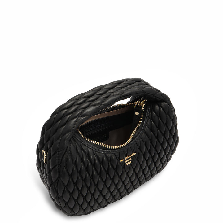 Small Quilting Plain Leather Sling - Black