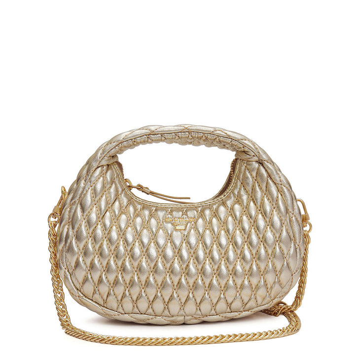 Small Quilting Plain Leather Sling - Gold
