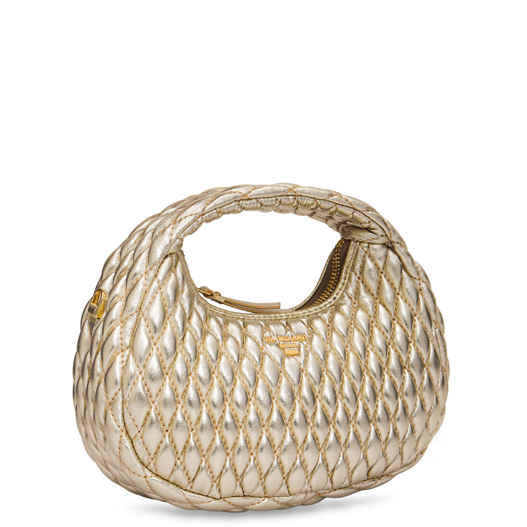 Small Quilting Plain Leather Sling - Gold
