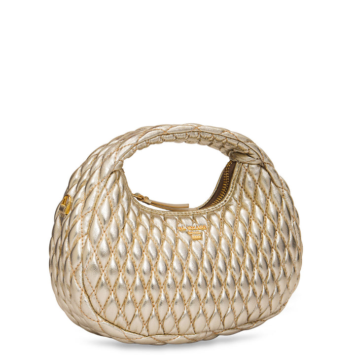 Small Quilting Plain Leather Sling - Gold