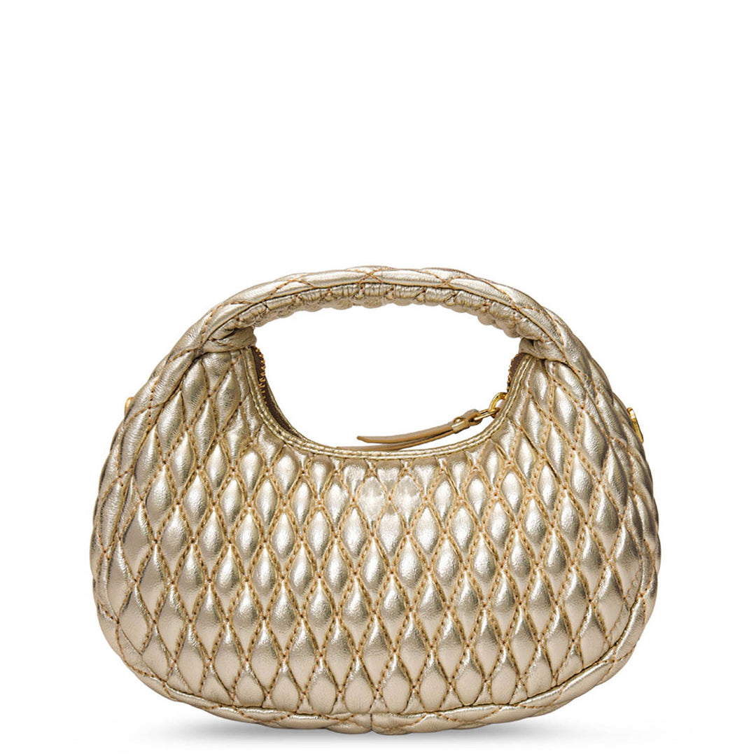 Small Quilting Plain Leather Sling - Gold