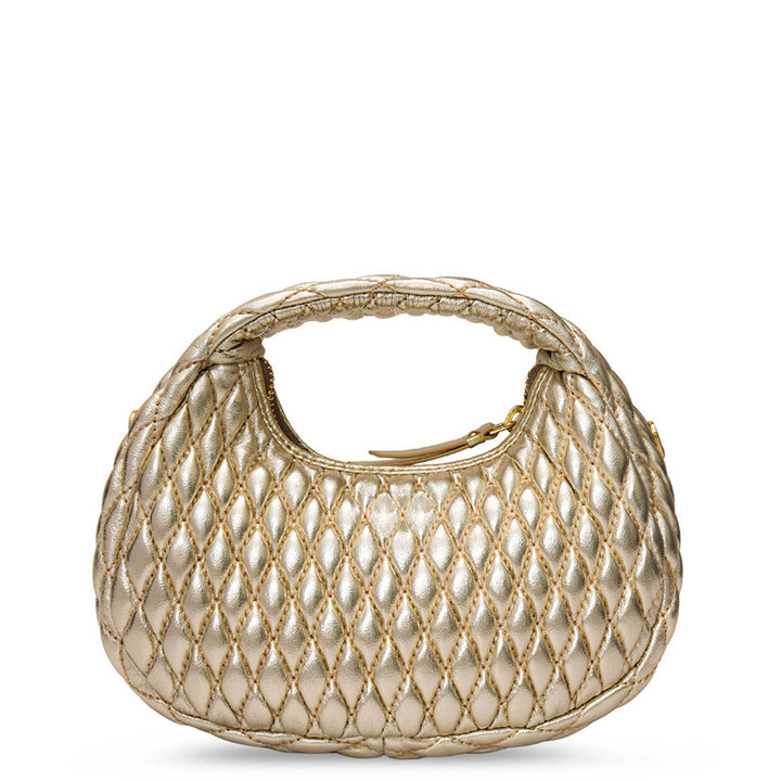 Small Quilting Plain Leather Sling - Gold