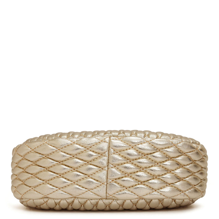 Small Quilting Plain Leather Sling - Gold