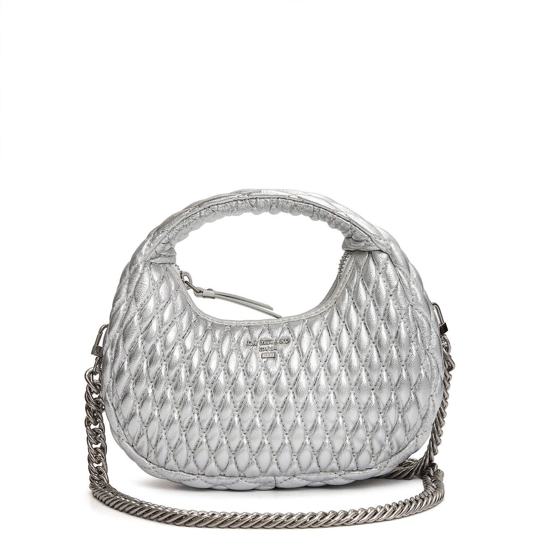 Small Quilting Plain Leather Sling - Silver