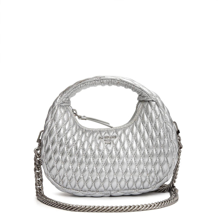 Small Quilting Plain Leather Sling - Silver