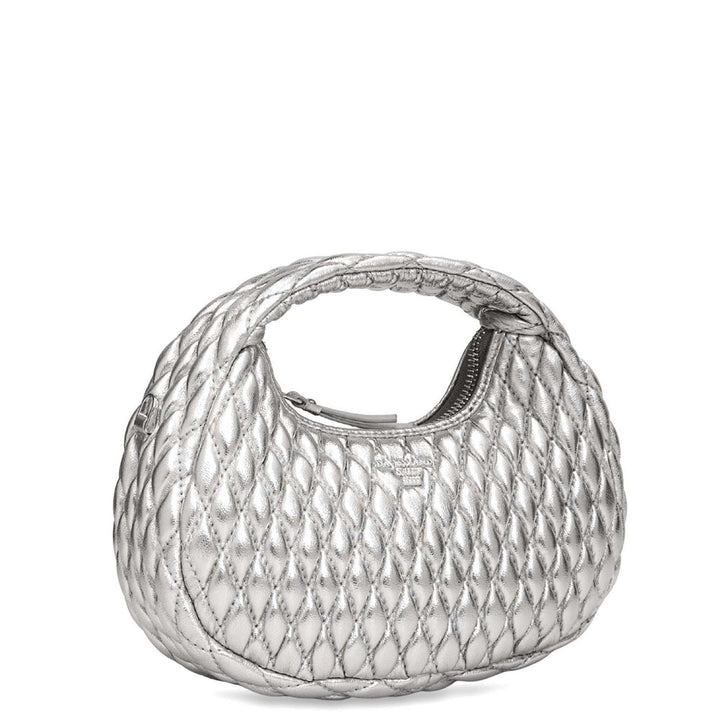 Small Quilting Plain Leather Sling - Silver