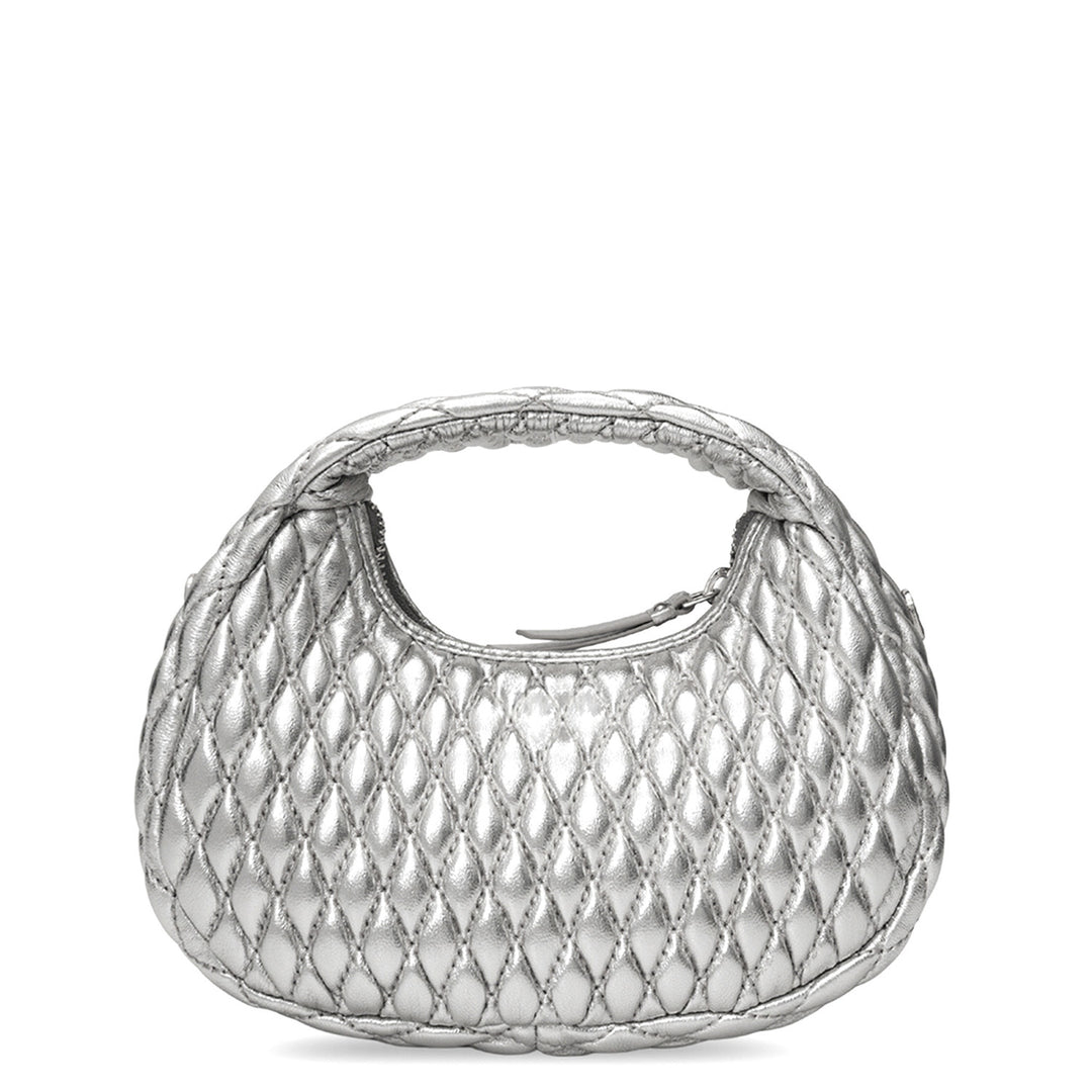 Small Quilting Plain Leather Sling - Silver