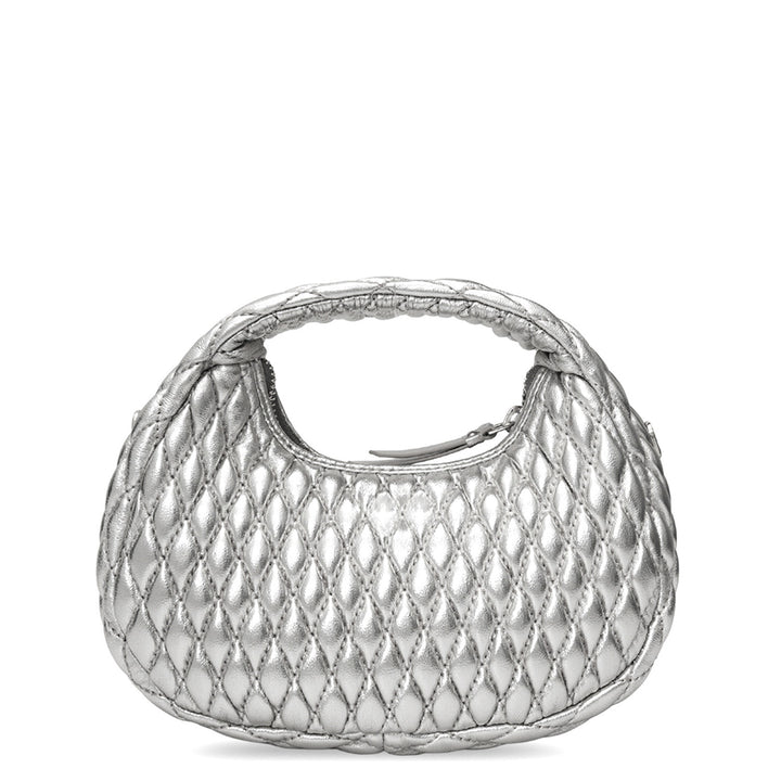 Small Quilting Plain Leather Sling - Silver