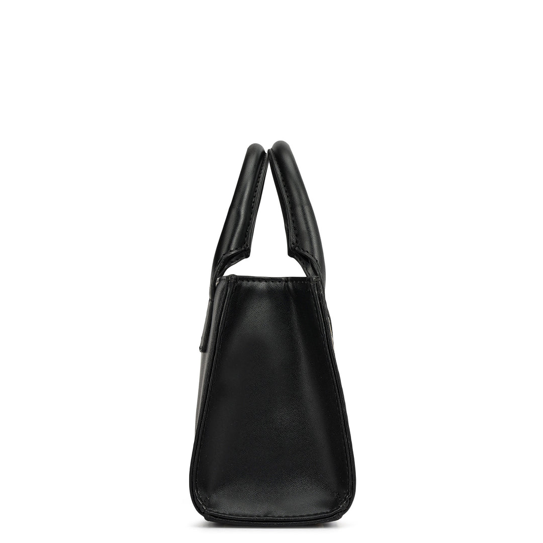 Small Canvas/Plain Leather Sling - Beige & Black