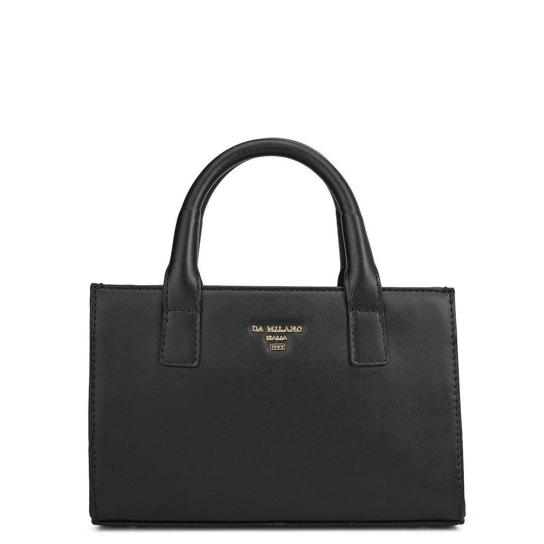 Small Canvas/Plain Leather Sling - Beige & Black