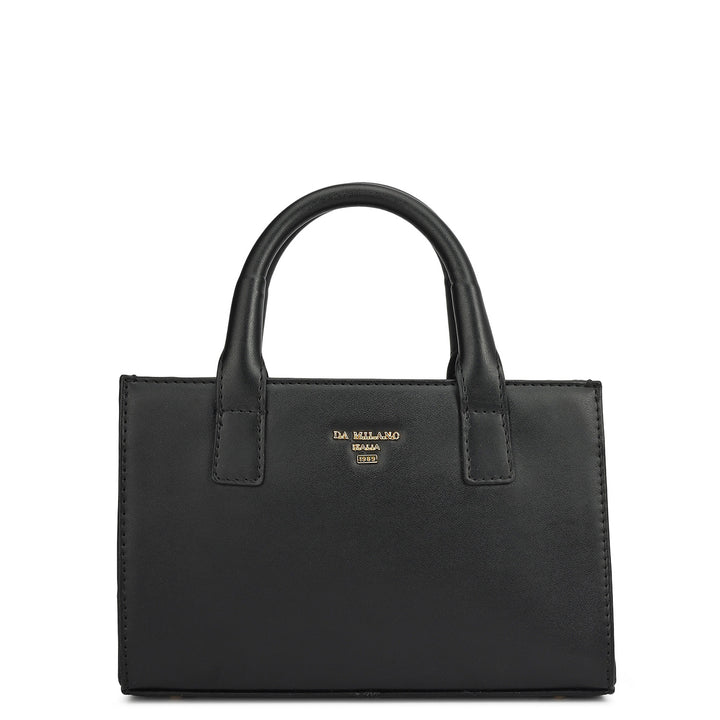 Small Canvas/Plain Leather Sling - Beige & Black