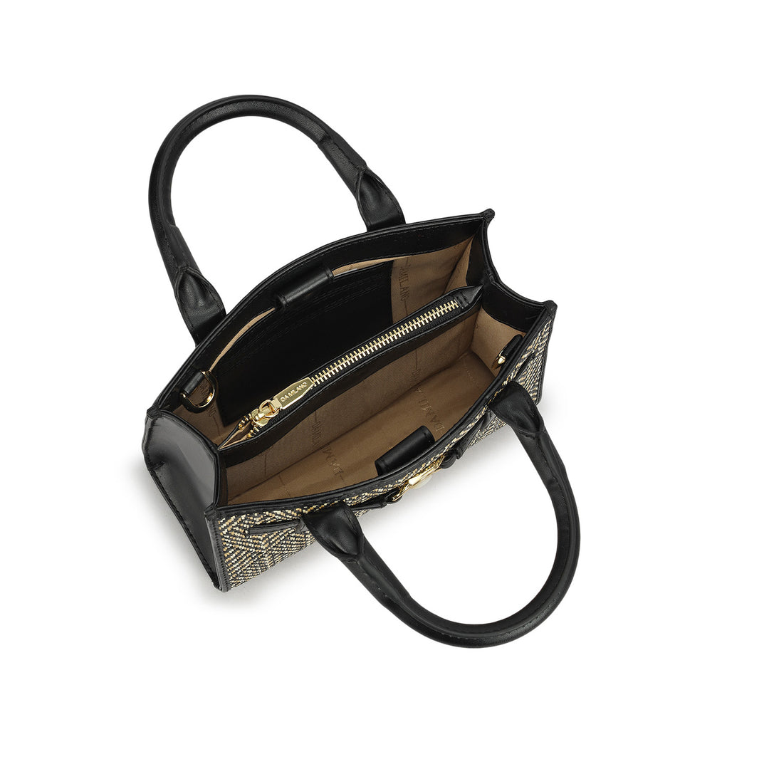 Small Canvas/Plain Leather Sling - Beige & Black