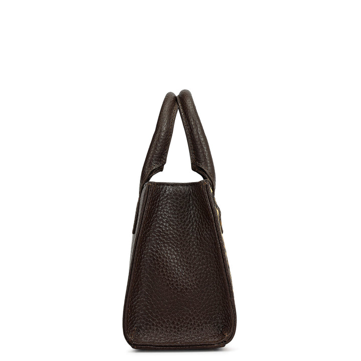 Small Fur Wax Leather Sling - Beige & Brown