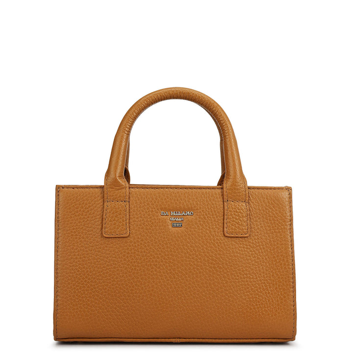 Small Fur Wax Leather Sling - Beige & Caramel
