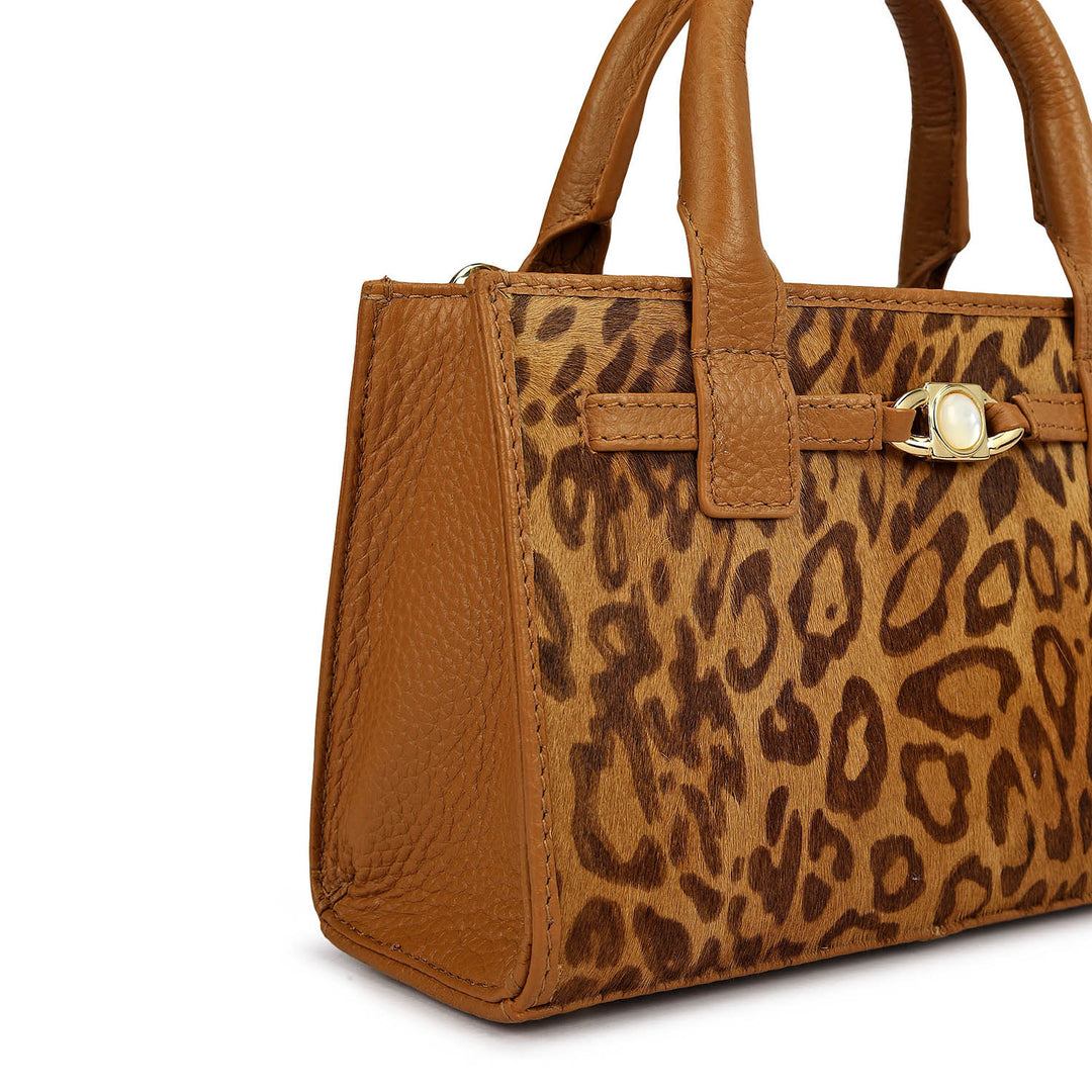 Small Fur Wax Leather Sling - Beige & Caramel